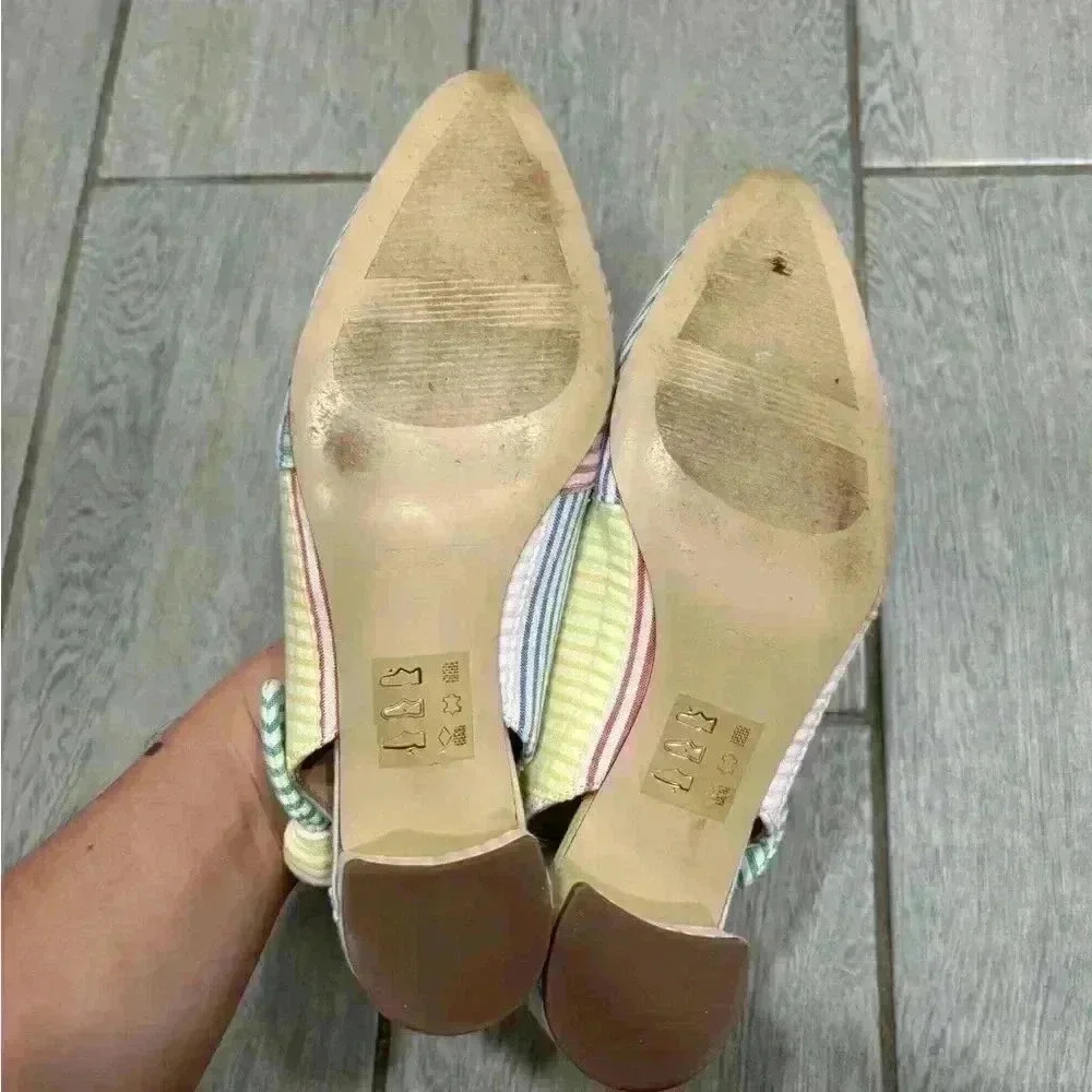 JCrew Slingback Bow Pumps Mixed Seersucker Ivory Multi H8182 Size 6 - Picture 2 of 3